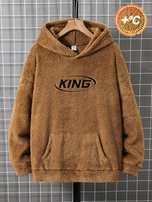SHEIN 青少年男孩字母圖案休閒日常穿著運動衫 - 卡其色 - 查看 1