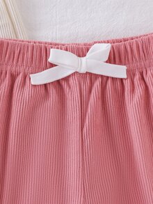 SHEIN Vintaside Kids 3件組 幼兒長褲 粉色、棕色、黑色，適合秋冬日常穿著，舒適套裝，蝴蝶結鬆緊腰帶，純色燈芯絨面料，多色高 CP 值 - 彩色 - 查看 6