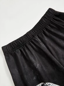 SHEIN 青少年男孩字母與角色圖案連帽衛衣與運動長褲休閒日常套裝 - 黑色 - 查看 5