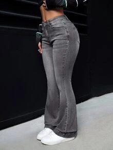 Jeanoix Women's Street Style Hot Girl Button Flared Jeans - Grey - View 1