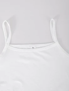 SHEIN 青少年休閒街頭風舒適針織背心吊帶衫＋工裝寬腿褲 3 件套，不對稱肩設計，度假正式風，白色，秋季 - 彩色 - 查看 3