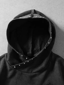 ROMWE MEN Street Life 男士重磅水洗做舊毛巾刺繡深色休閒連帽衛衣 - 黑色 - 查看 8