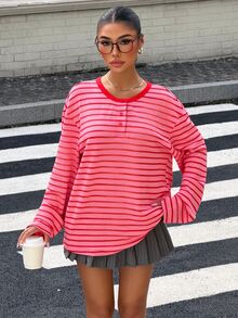 Muchica Women's New Autumn Knit Striped Casual Loose Long Sleeve T-Shirt - Multicolor - View 5