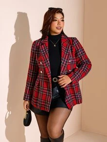 Comfylo 大尺碼女款秋季格紋翻領長袖休閒西裝外套 - 彩色 - 查看 5