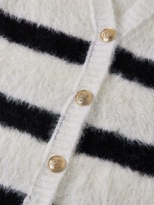 Solivie Women's Autumn/Winter White Mink Fur Sweater Cardigan, Contrast Color Inner, Long Leg Style - White - View 3