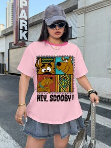SCOOBY-DOO X SHEIN Plus Size Cartoon Print Round Neck Short Sleeve T-Shirt - White - View 6