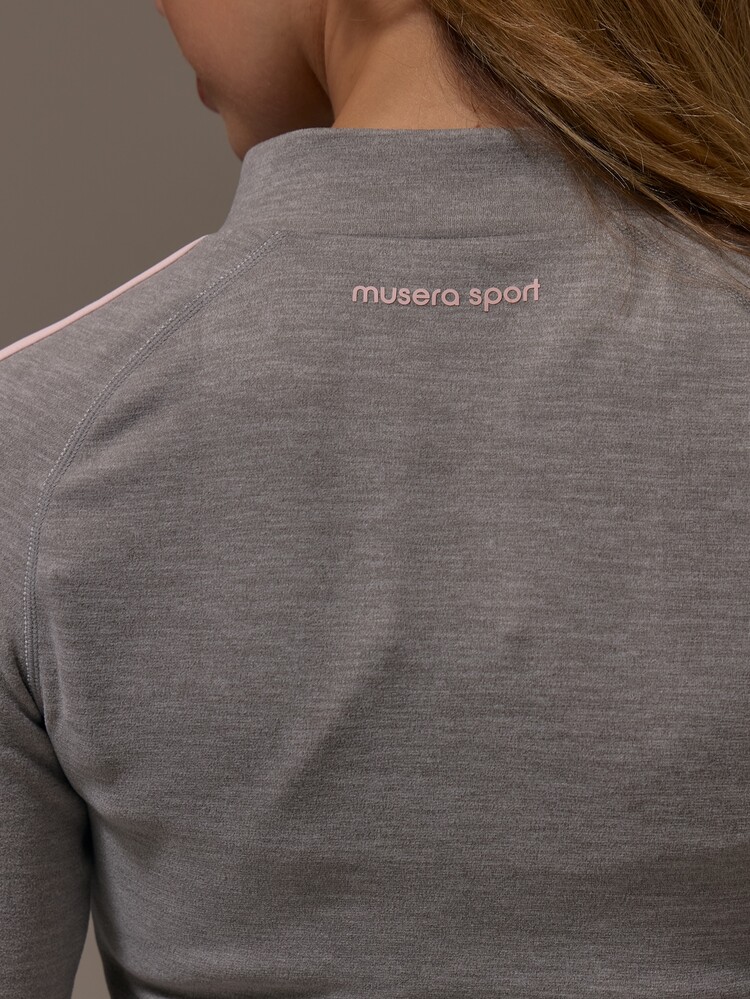 Musera Sport 對比色條紋拉鍊式修身保暖 BBL 風格套裝外套，可愛甜美女孩風，秋冬健身度假穿搭，精緻冰感 - 灰色 - 查看 6
