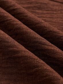 Linhara CURVE Plus Size Women's Casual Faux Linen Fitted Shirt - Brown - View 7