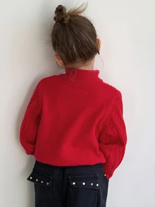 Hapijoa Sweater Rajut Kasual Lengan Panjang Setengah Resleting untuk Anak Perempuan - Burgundy - View 7
