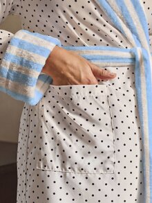 Aralina Women's Sleepwear Fall Winter Reversible Cute Soft Brushed Textured Stripe Fabric With Contrast Polk - Blue and White - View 9