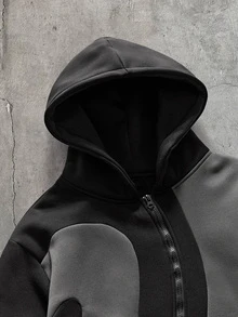 AXEPEAK 男士寬鬆舒適保暖休閒度假大學戶外時尚拼接連帽衛衣 - 黑色 - 查看 3