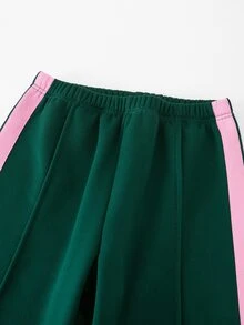 SHEIN 女童休閒兩件套，紐約字母印花立領運動衫與短褲，保暖校園穿搭，適合日常穿著、上學、通勤、外出、散步、購物、旅行，可搭配夾克、背心、棉襖 - 墨綠色 - 查看 8