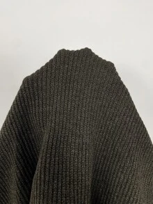 Aloruh 女款休閒通勤簡約純色漏斗領蝙蝠袖寬下擺針織上衣 - 軍綠色 - 查看 9