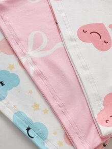SHEIN (5套隨機發送 1套女童幼兒針織圓領長袖上衣與長褲 白色 藍色 粉色 雲朵愛心蝴蝶結卡通圖案 可愛簡約休閒舒適柔軟貼身家居服 適合四季) - 彩色 - 查看 4