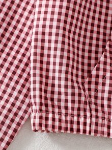 SHEIN 青少年女孩長袖抓絨秋季服飾，休閒日常高級感校園通勤 Ins 風格百搭 PU 皮革翻領寬鬆夾克外套 - 紅色 - 查看 6