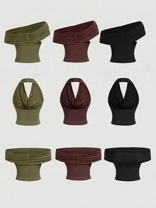 SHEIN MOD 3PCS Women Tank Tops & Camis - Army Green - View 7