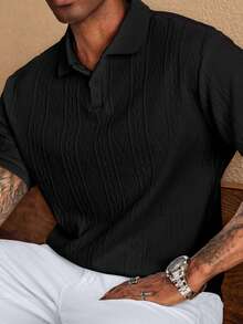 HUEFORM Men's Textured Design Short Sleeve Casual Commute Polo Shirt - Black - View 2
