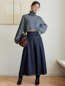 Dazy-Less Women's Fashion Versatile Daily Casual Denim Skirt - Dark Wash - View 3