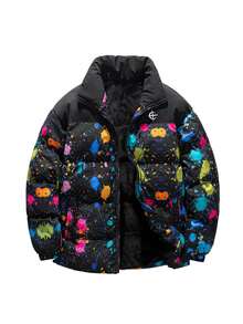 Manfinity Homme Men's Splatter Print Long Sleeve Zip-Up Casual Winter Jacket - Multicolor - View 3