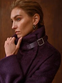 MOTF PREMIUM WOMEN'S AUTUMN/WINTER WOOL BLEND FUNNEL NECK MID-LENGTH OVERCOAT - Purple - View 2