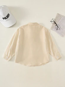 SHEIN 男童小男孩夏季秋季休閒百搭小學中學白色校服襯衫上衣 正式襯衫 - 卡其色 - 查看 2