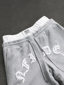 Manfinity Homme Men's Plus Size Drawstring Waist Letter Pattern Casual Everyday Sweatpants - Grey - View 4