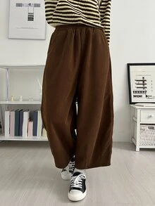 DAZY 女款商務休閒保暖內裡彎腿口袋長褲 - 棕色 - 查看 7