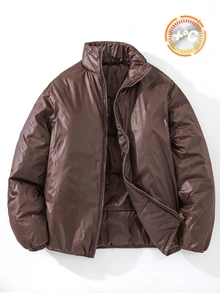 SHEIN Teen Boy Solid Color Long Sleeve Zip-Up Casual Winter Jacket - Coffee Brown - View 7