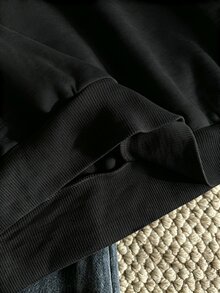 INAWLY 大尺碼女款休閒柔軟修身日常通勤正式居家穿搭簡約百搭字母刺繡保暖內裡圓領衛衣淺藍色 - 黑色 - 查看 6