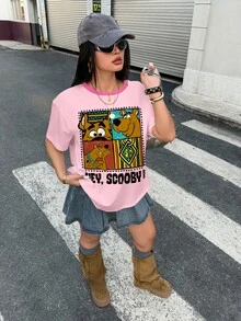 SCOOBY-DOO X SHEIN Plus Size Cartoon Print Round Neck Short Sleeve T-Shirt - White - View 5