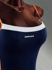Amplova 女款拼色休閒日常穿著細肩帶運動連身褲 - 藏蓝色 - 查看 5