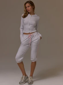 Musera Sport Zip Through Fitted Logo Detail Coord Hoodie Cute Girly Autumn Winter Fall Gym Holiday Dainty Ice - Grey - View 2
