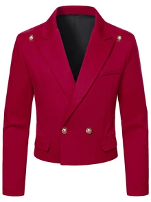 Manfinity AFTRDRK Double-Breasted Short Jacket And Long Pants Suit Set For Men - Burgundy - View 4