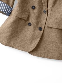 GlowEve CURVE Blazer Tipis Kancing Ganda Ukuran Plus untuk Wanita Musim Semi/Panas, Jaket Jas Kasual untuk Perjalanan Kerja dengan Manset Patchwork Garis Kontras - Khaki - View 4