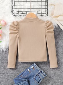 Emery Rose Kids Emery Rose Kids 女童修身復古羊腿袖小立領T恤，運動風，適合秋冬休閒日常穿著與上學穿搭，酷街頭風，萬聖節，Y2K女孩，休閒可愛，姐妹裝，母女套裝，黑色 - 杏色 - 查看 2