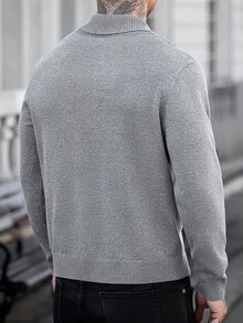 Manfinity CasualCool Men's Textured Knit Pullover Sweater, Business Casual Solid Color Minimalist Knitwear - Grey - View 2