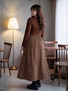 Bijouette Plus Size Women's Plaid Pleated Dress And Solid Color Cardigan Casual 2 Pieces Set Fall - Coffee Brown - View 9