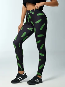 Rick and Morty X SHEIN Women's All-Over Print Casual Daily Wear Tight Leggings - Black - View 5
