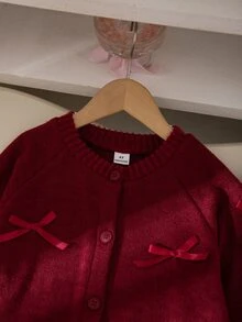 Genkimix Kids 女童韓系簡約蝴蝶結對比色紫色長袖開襟衫搭配開衩喇叭牛仔褲，秋冬套裝 - 彩色 - 查看 3