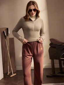 Nima Coro Women's Solid Color Pocket Casual Daily Wear Sweatpants - Mocha Brown - View 7