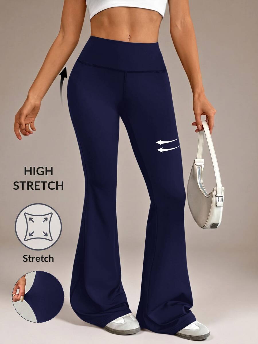 SHEIN Tall Women's Solid Color Slim Fit Versatile Daily Wear Flare Pants - Navy Blue - View 1