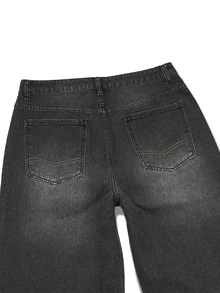 Manfinity EMRG Men's American Casual Commute Small Design Cement Dark Gray Washed Loose Straight Wide Leg Pants - Dark Grey - View 5