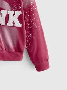 Paul Frank X ROMWE Co-Branded Street Style Contrast Color Patchwork Embroidered Washed Oversized Open Front Sweatshirt - Pink - View 4