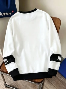 SHEIN 青少年男孩字母圖案拼色休閒日常長袖運動衫 - 彩色 - 查看 3