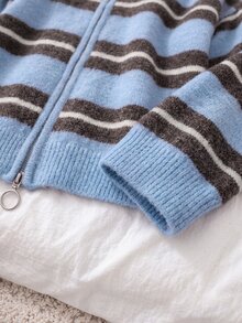 Sunspun Cardigan Wanita Ukuran Besar dengan Motif Garis-Garis Blok Warna dan Resleting, Cocok untuk Pakaian Musim Gugur/Musim Dingin - MultiWarna - View 8