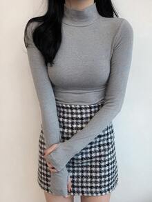 DAZY 女款高領修身長袖內搭底層T恤 - 灰色 - 查看 5