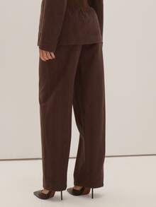 MUSEYN Celana Panjang Cokelat Model Potongan Rapi, Tenun, Pinggang Tinggi, Serbaguna, Kasual Sehari-hari, Musim Gugur Terbaru - Coffee Brown - View 4