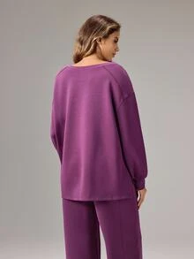 OutZeal Women Sports Sweatshirt Gym Workout Casual Natural Soft Long Sleeve Sweatshirt - Violet Purple - View 5