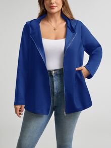 SHEIN LUNE 大尺碼女款冬季外套衣物 大尺碼秋季休閒黑色外套 萬聖節服裝 - 藍色 - 查看 3