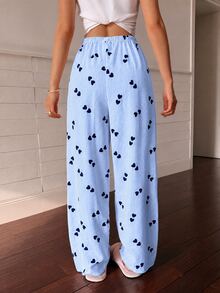 Napfluff Women's Striped Heart Print Bow Decor Waist Pajama Pants - Blue - View 2